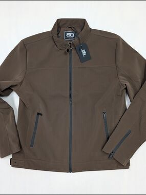 Benjamin Black Men's Brown Textured Full Zip Jacket Stand Collar NWT Size XL